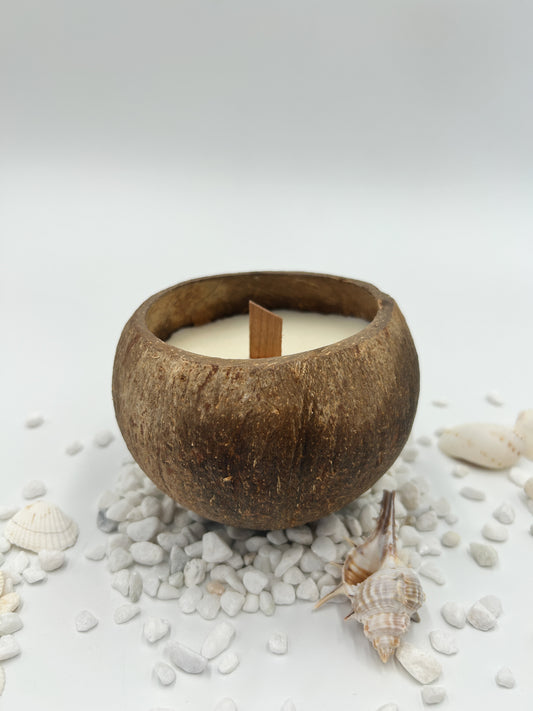 Coconut Scented Candle in Natural Coconut Shell with wooden wick