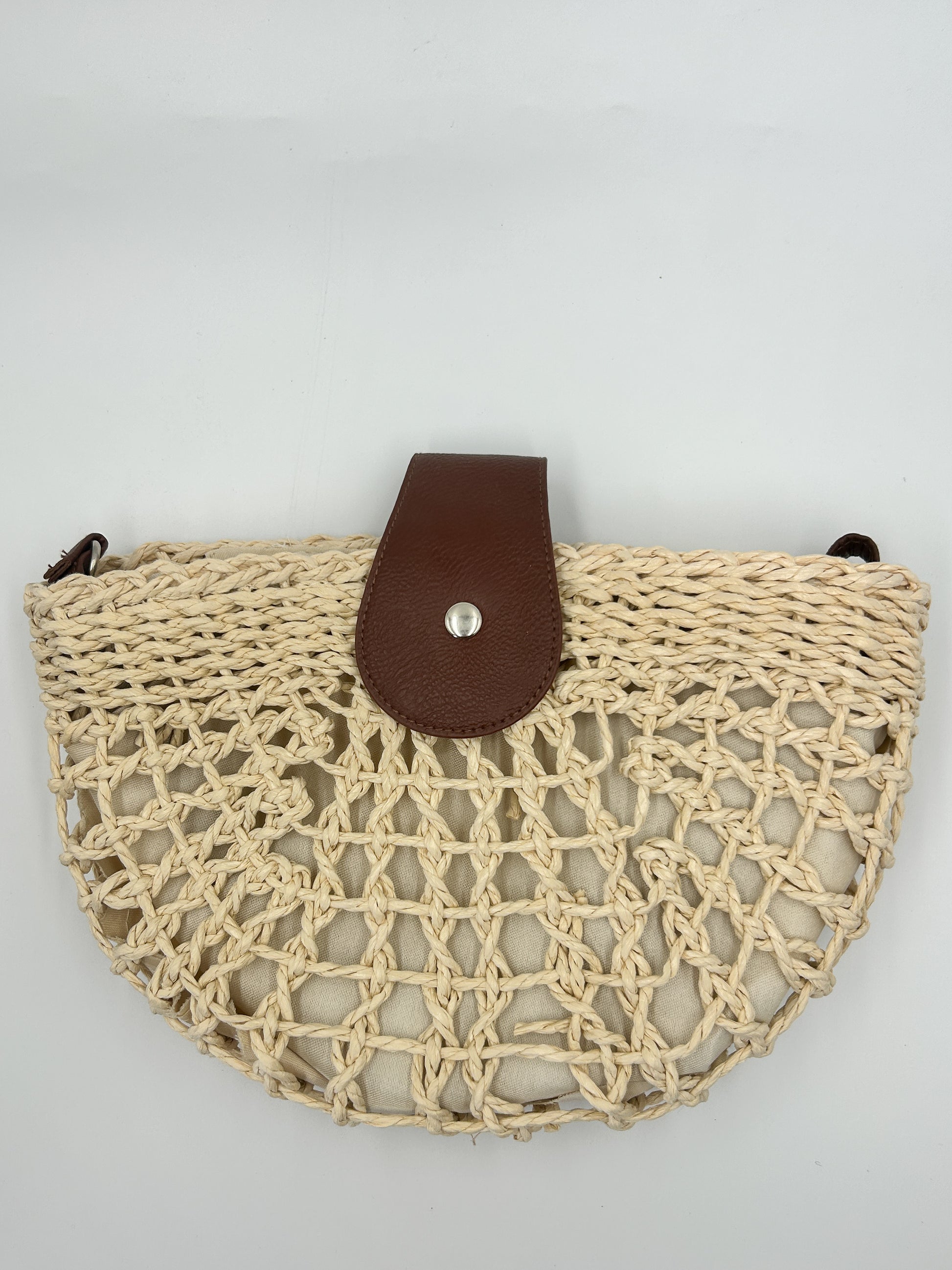 Small Cream Woven Cross Body Bag with Leather Strap