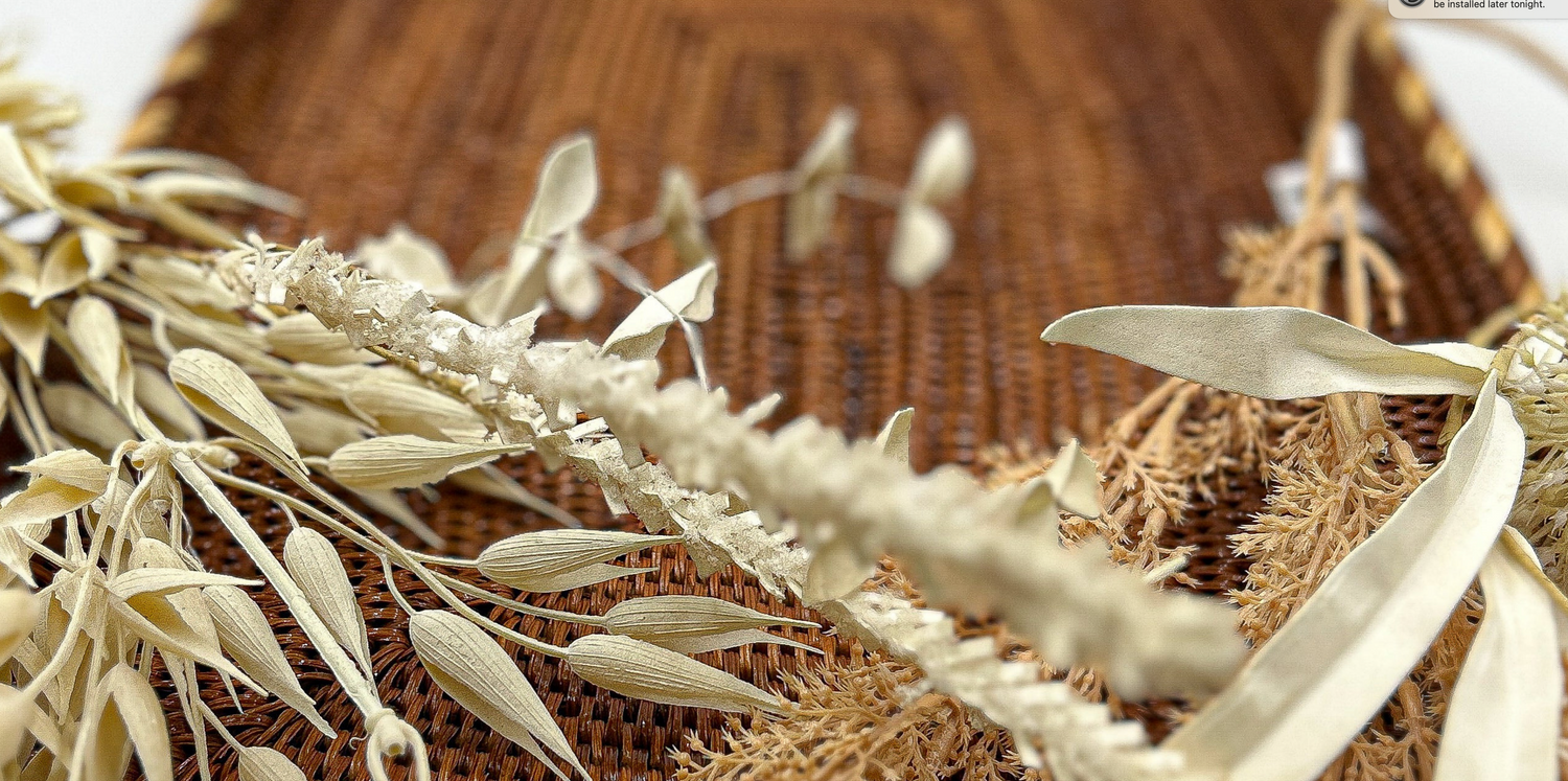 Handwoven Serving Tray Papua New Guinea styled with Dried Flowers 