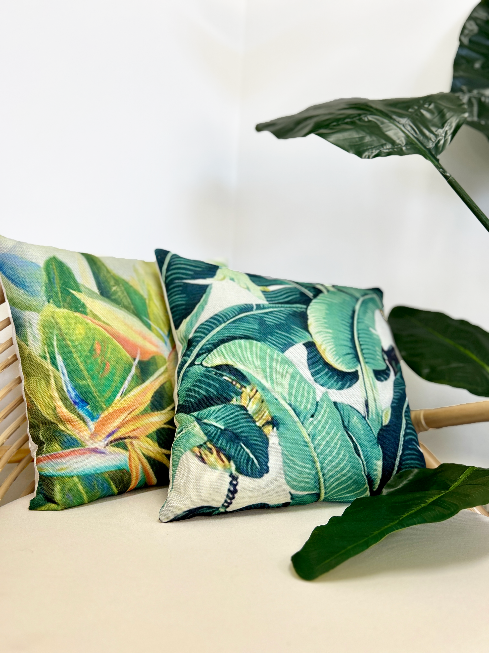 Bird of Paradise and Palm Tree Cushion Cover