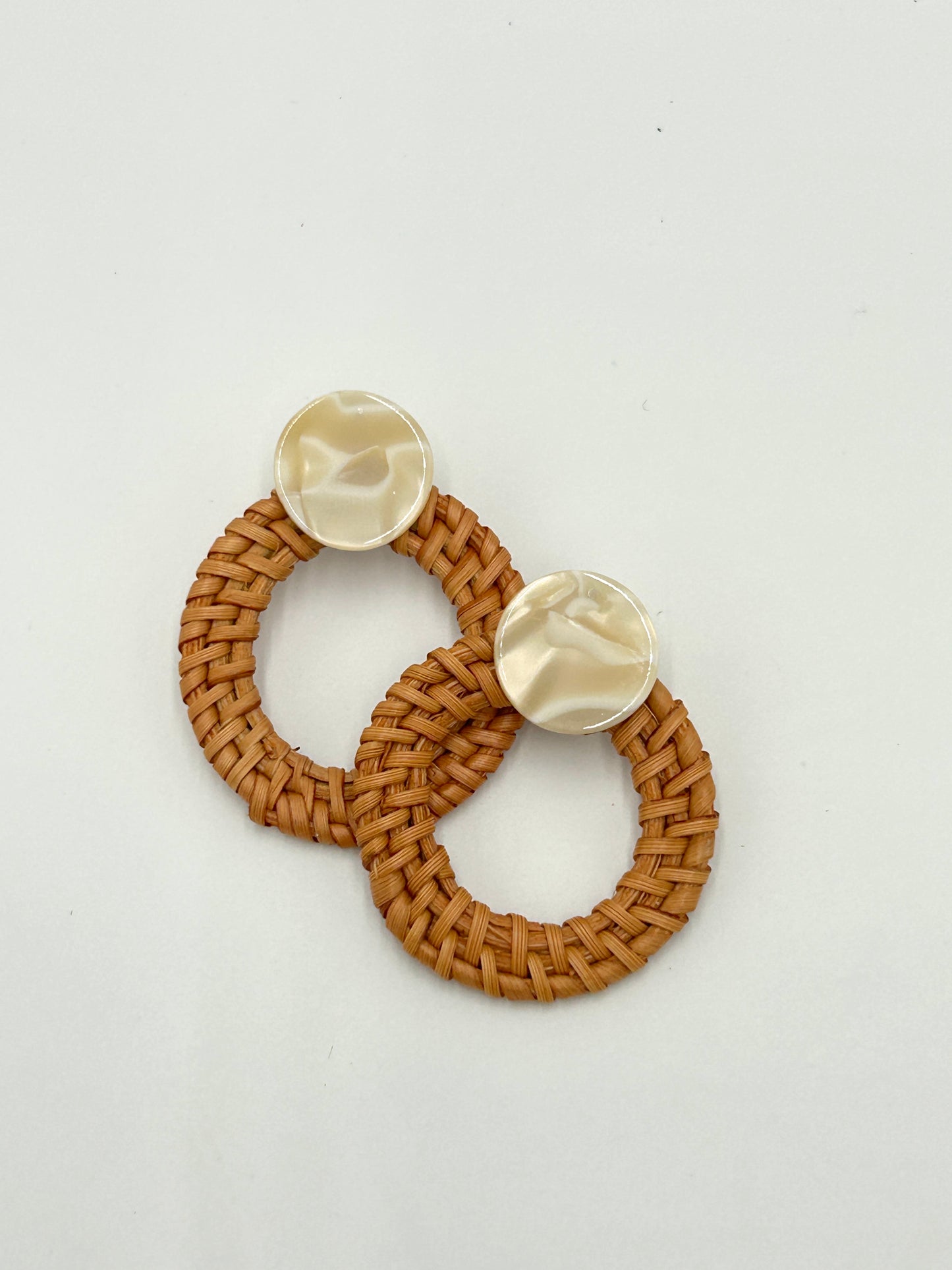 Faux Turtle Shell and Woven Rattan Style Earrings