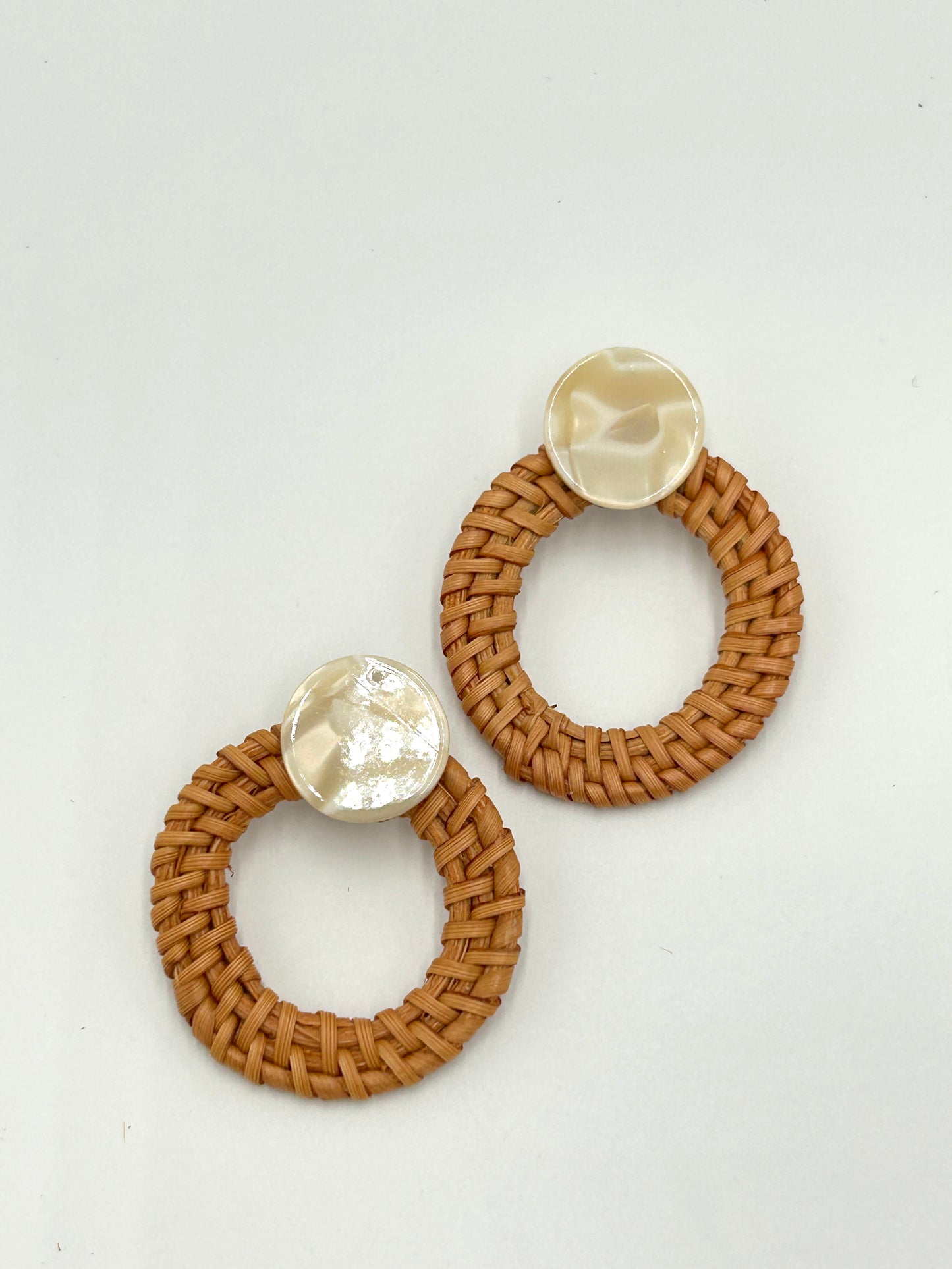 Faux Turtle Shell and Woven Rattan Style Earrings