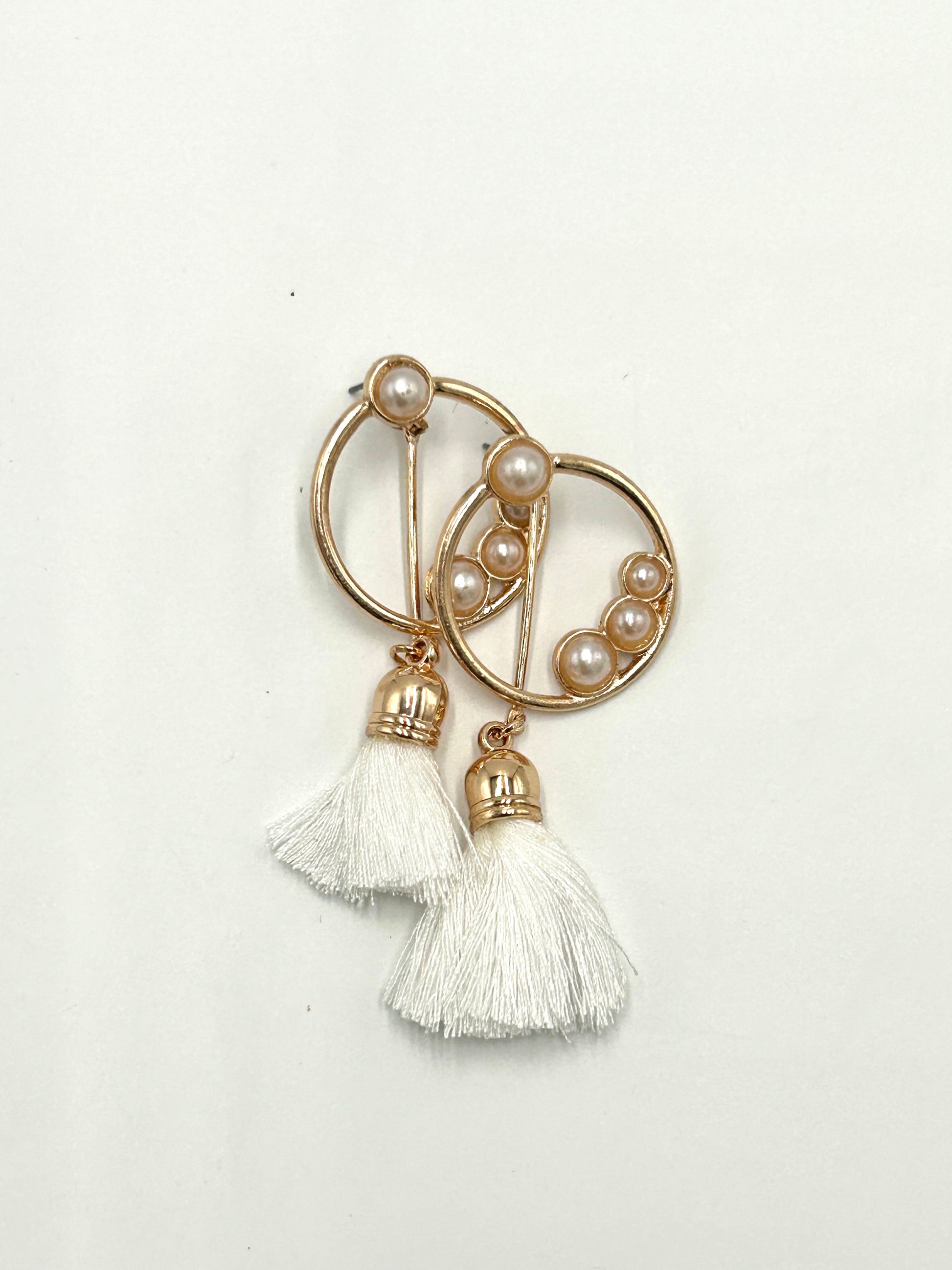 Gold Round Tassel Drop Earrings with pearls