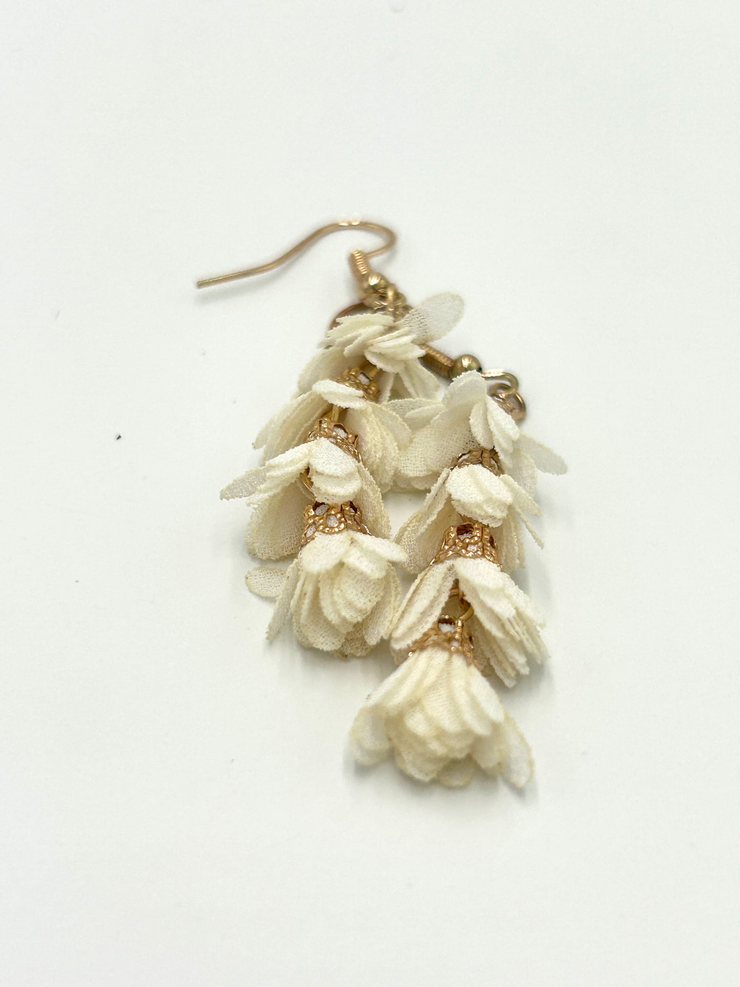 Fabric Flower Drop Earrings with Gold accents