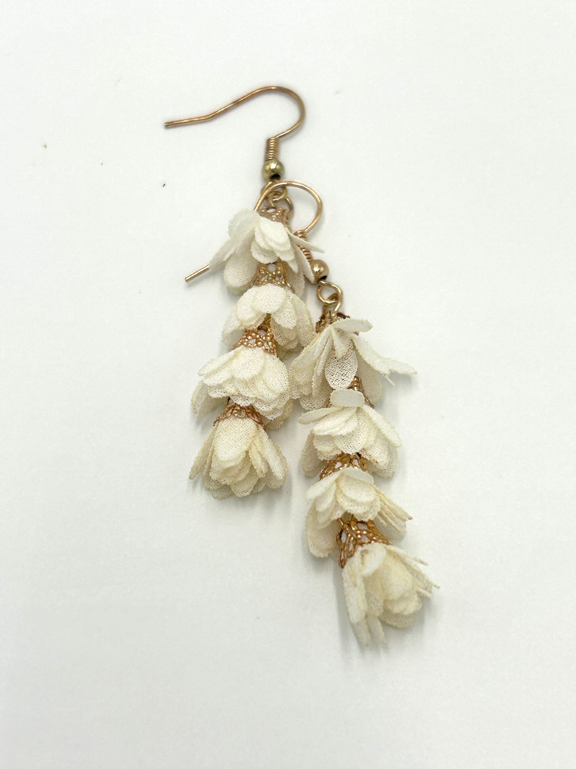 Fabric Flower Drop Earrings with Gold accents