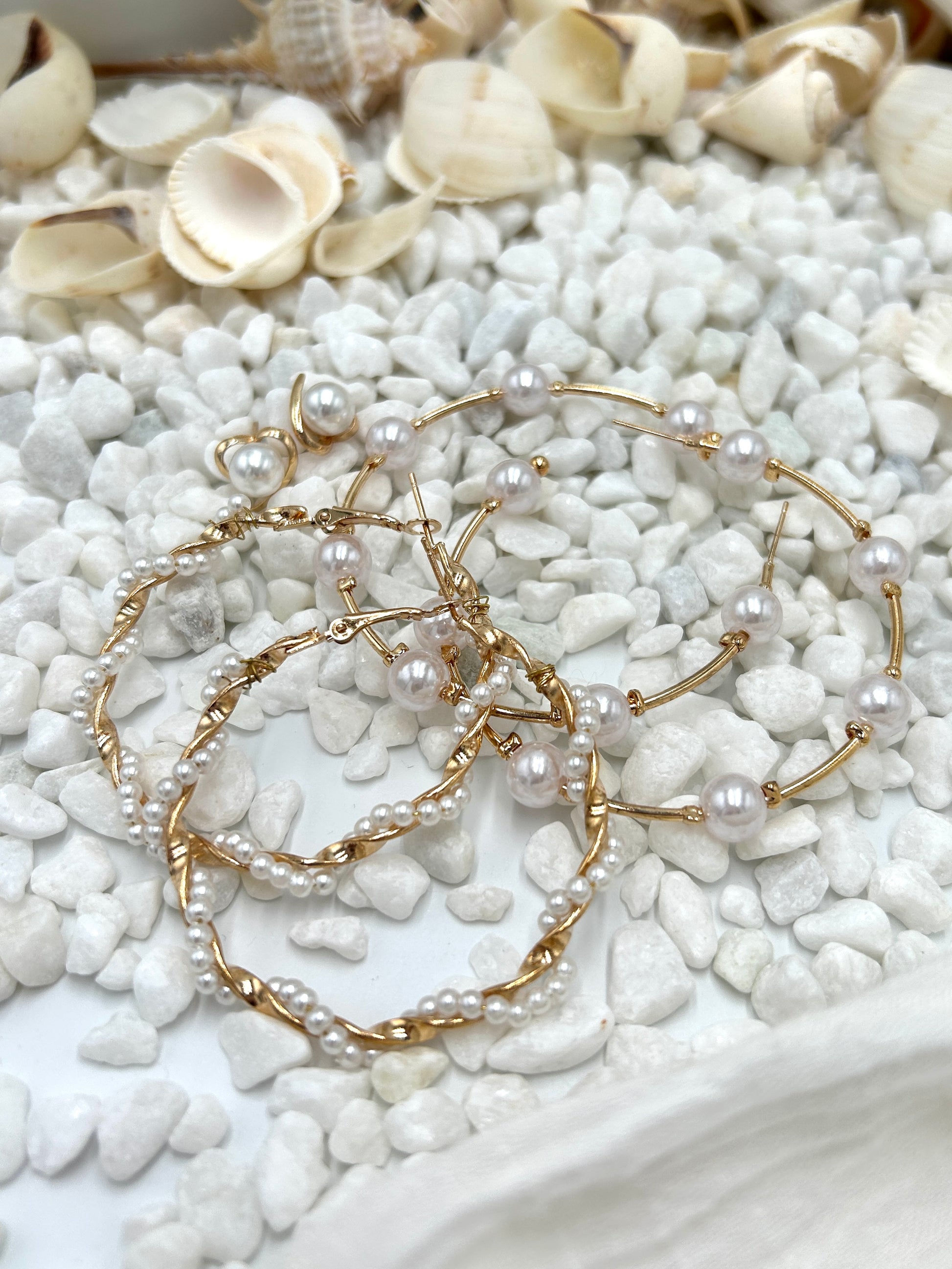 Gold and Pearl Hoop Earrings 