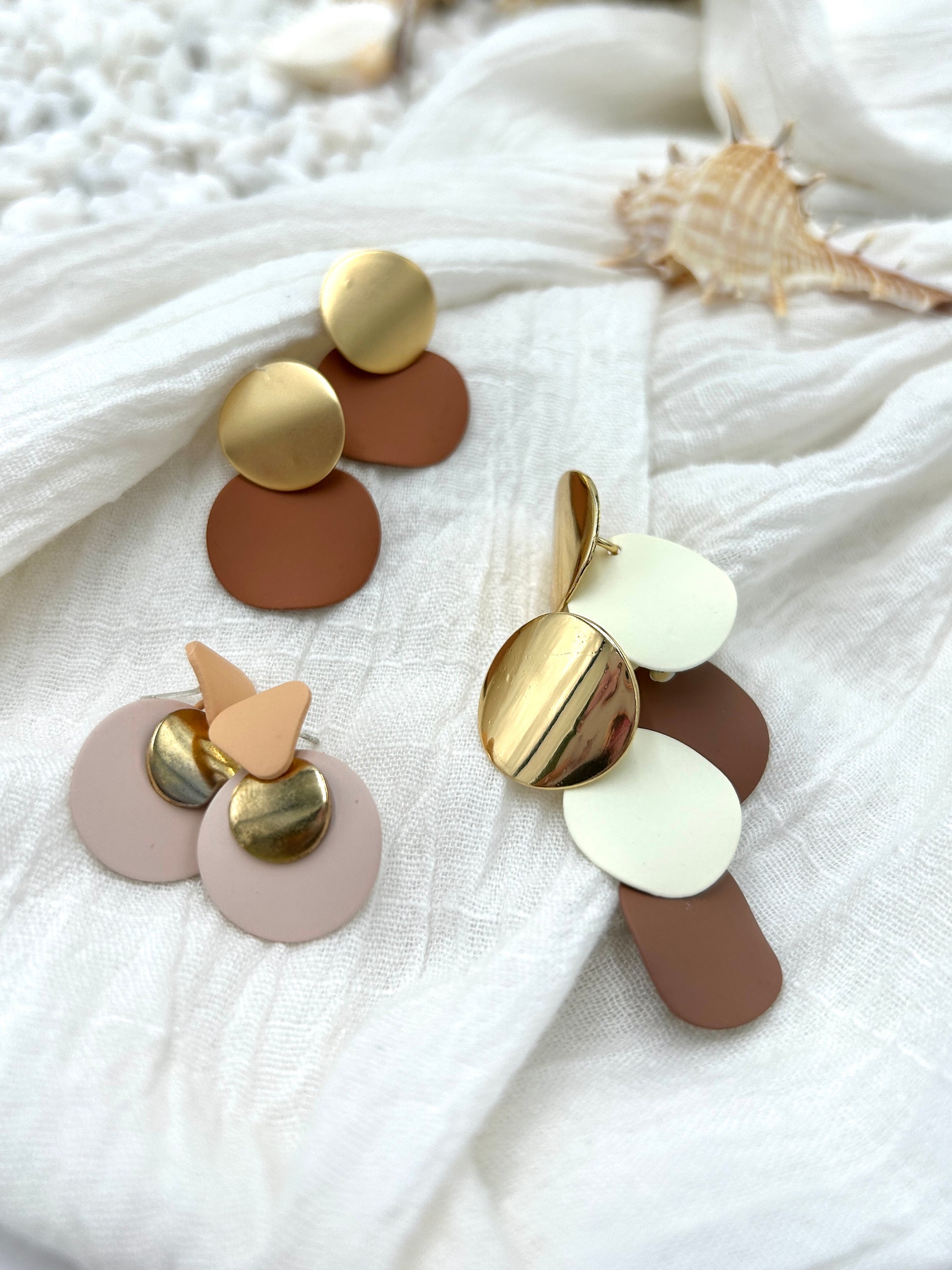 Gold, White and Brown Alina Circle Drop Earring Brisbane