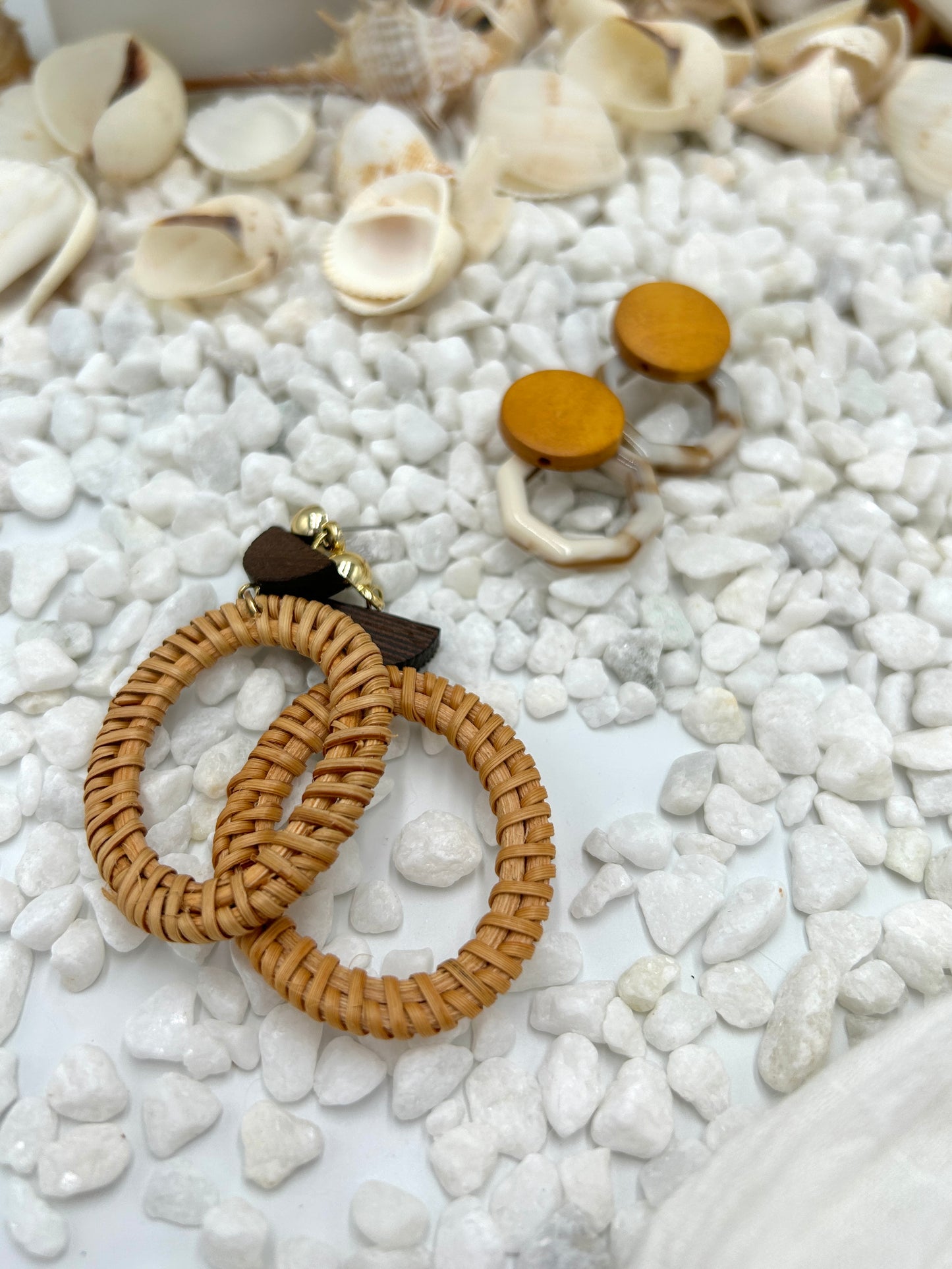 Wooden and woven earrings