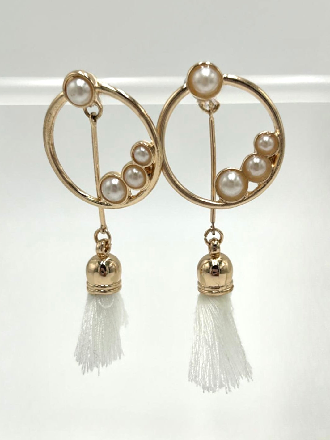 Gold Round Tassel Drop Earrings with pearls