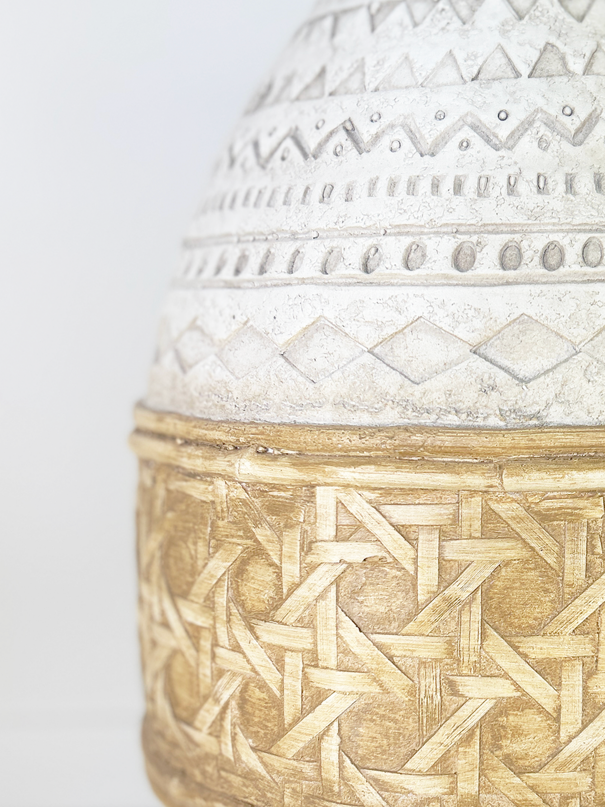 Large White Boho Style Vase with Cream detailing 