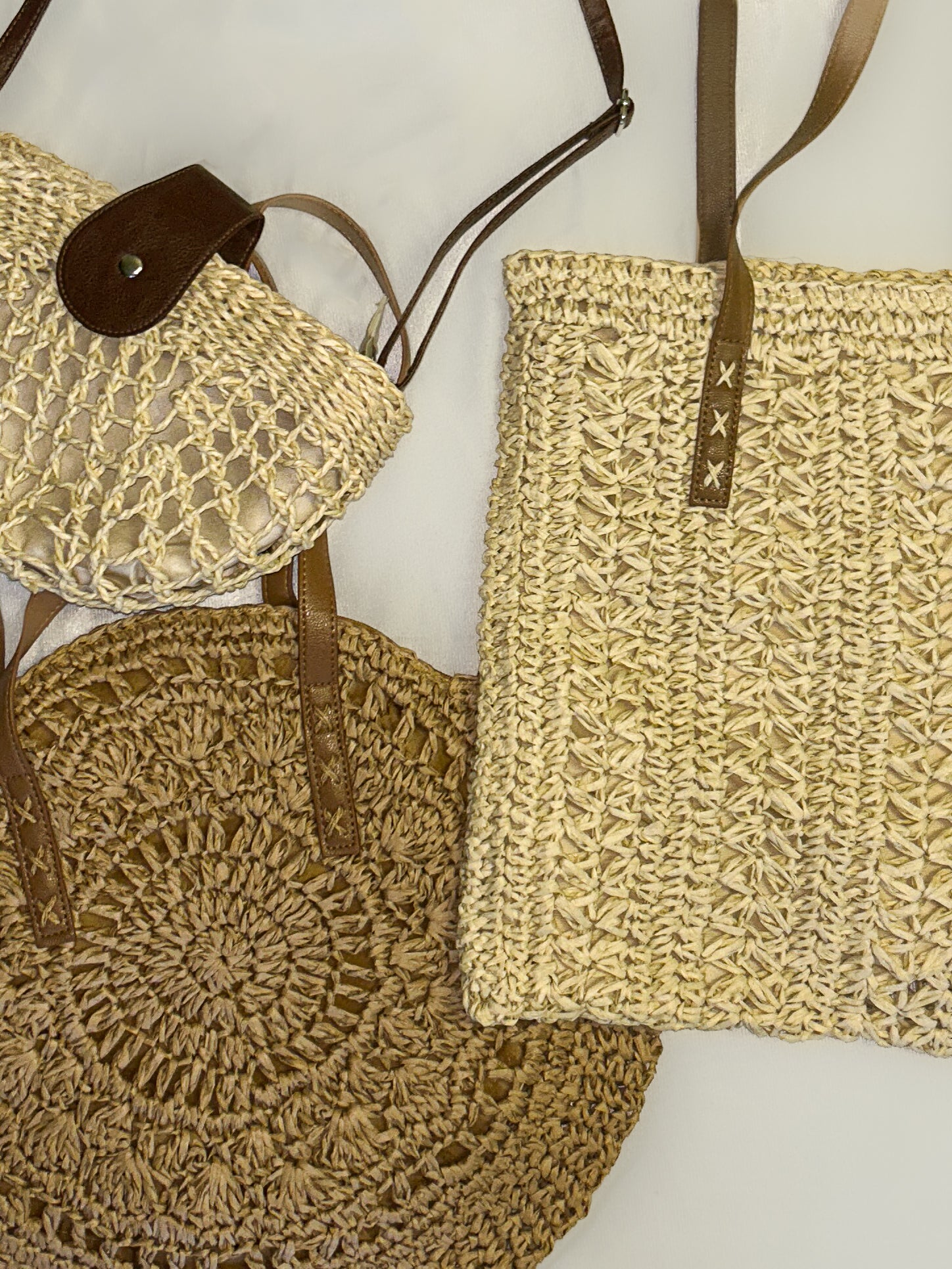 Woven  Bags with Leather Straps