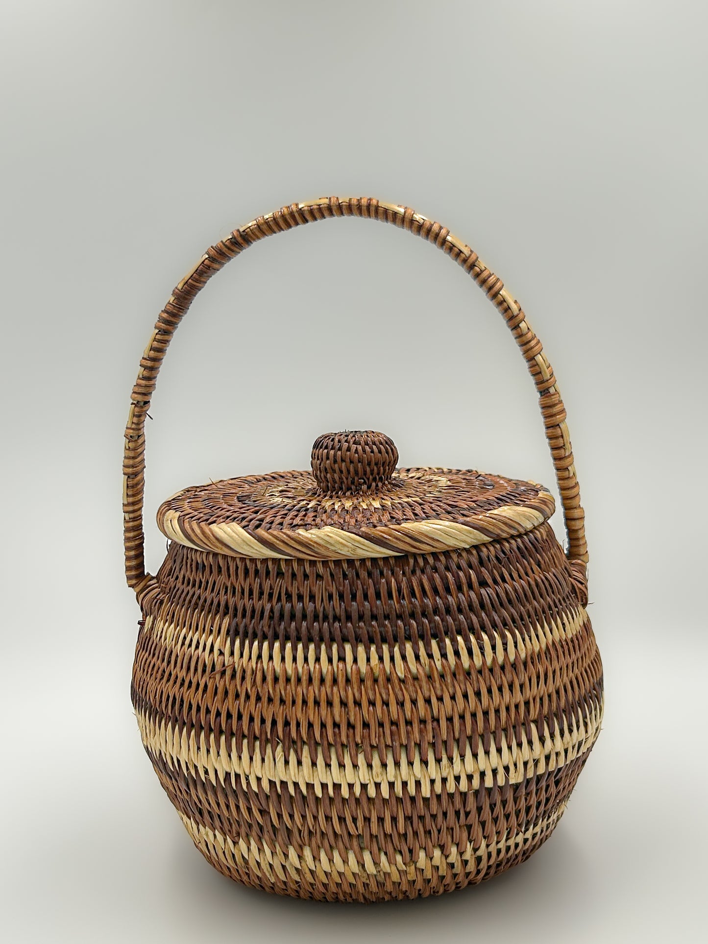 Striped Sphere Basket with Handle & Lid