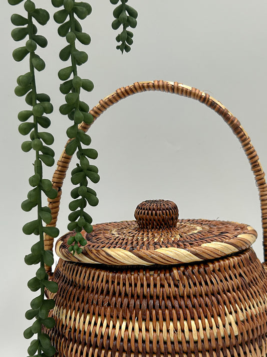 Striped Sphere Basket with Handle & Lid