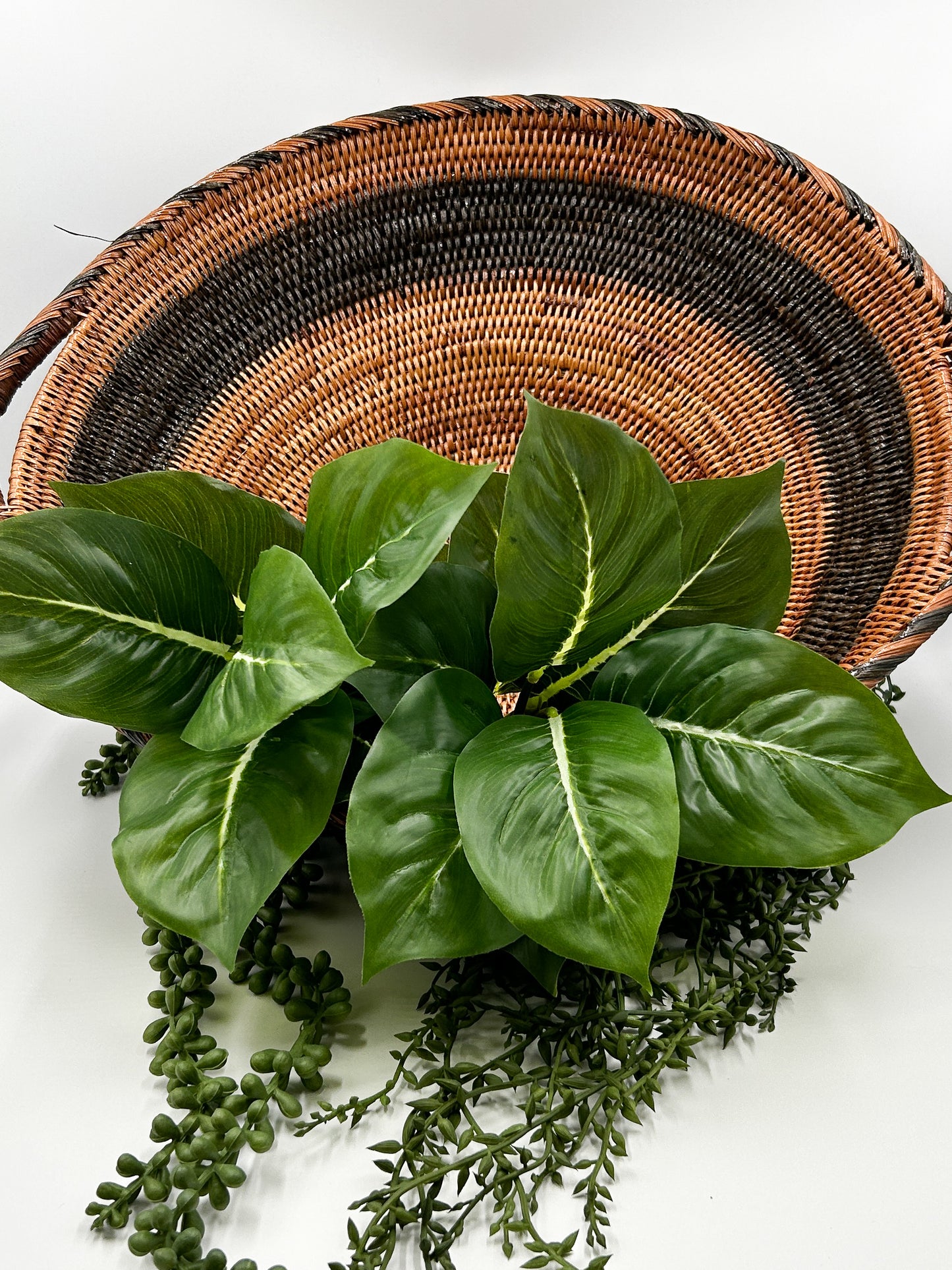 Striped Black Woven Bowl with Handles