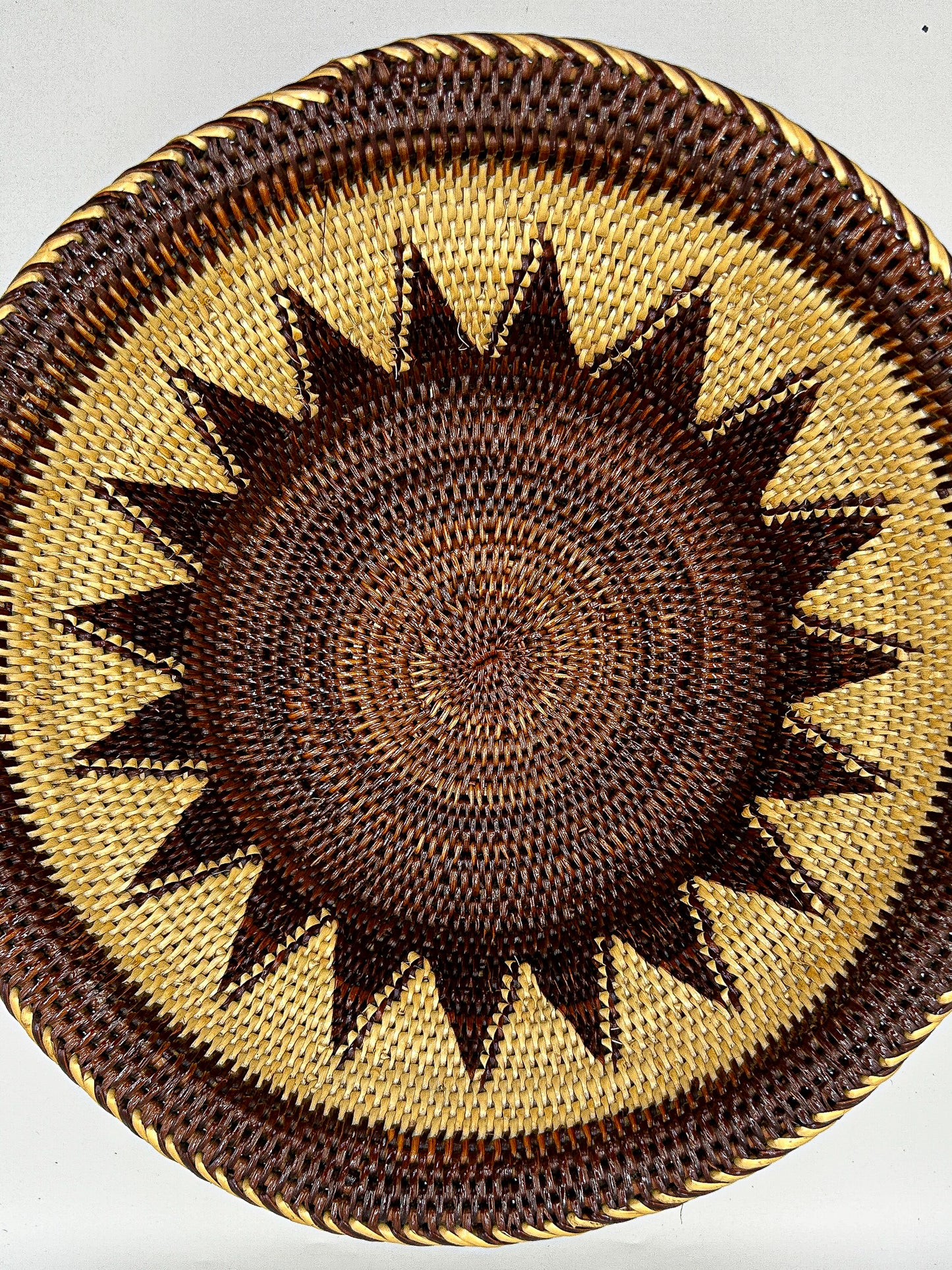 Cream and Brown Round Handwoven Basket from Papua New Guinea