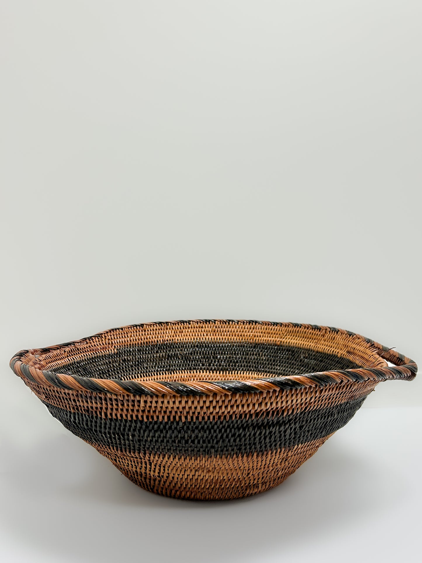 Striped Black Woven Bowl with Handles