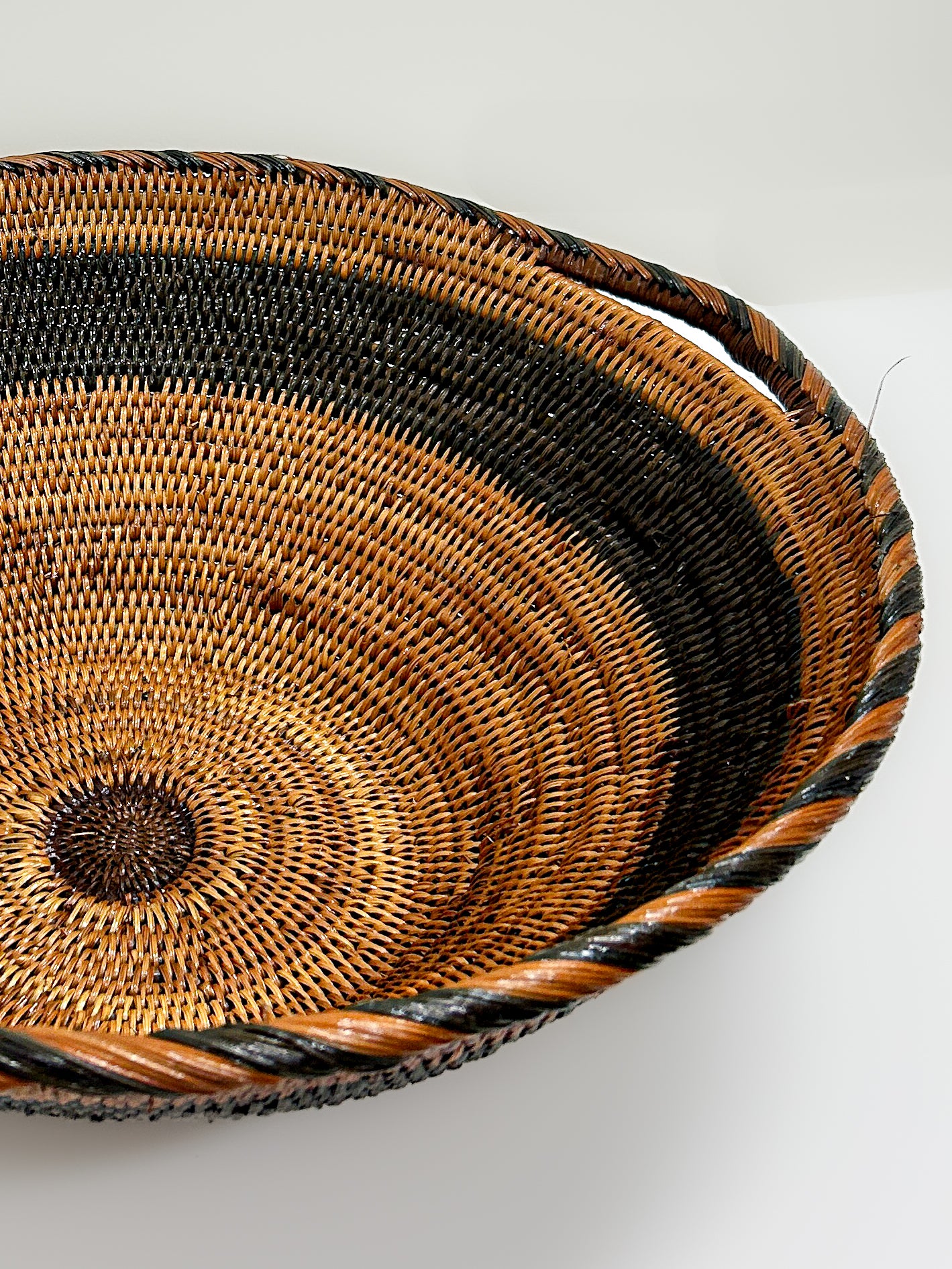 Striped Black Woven Bowl with Handles