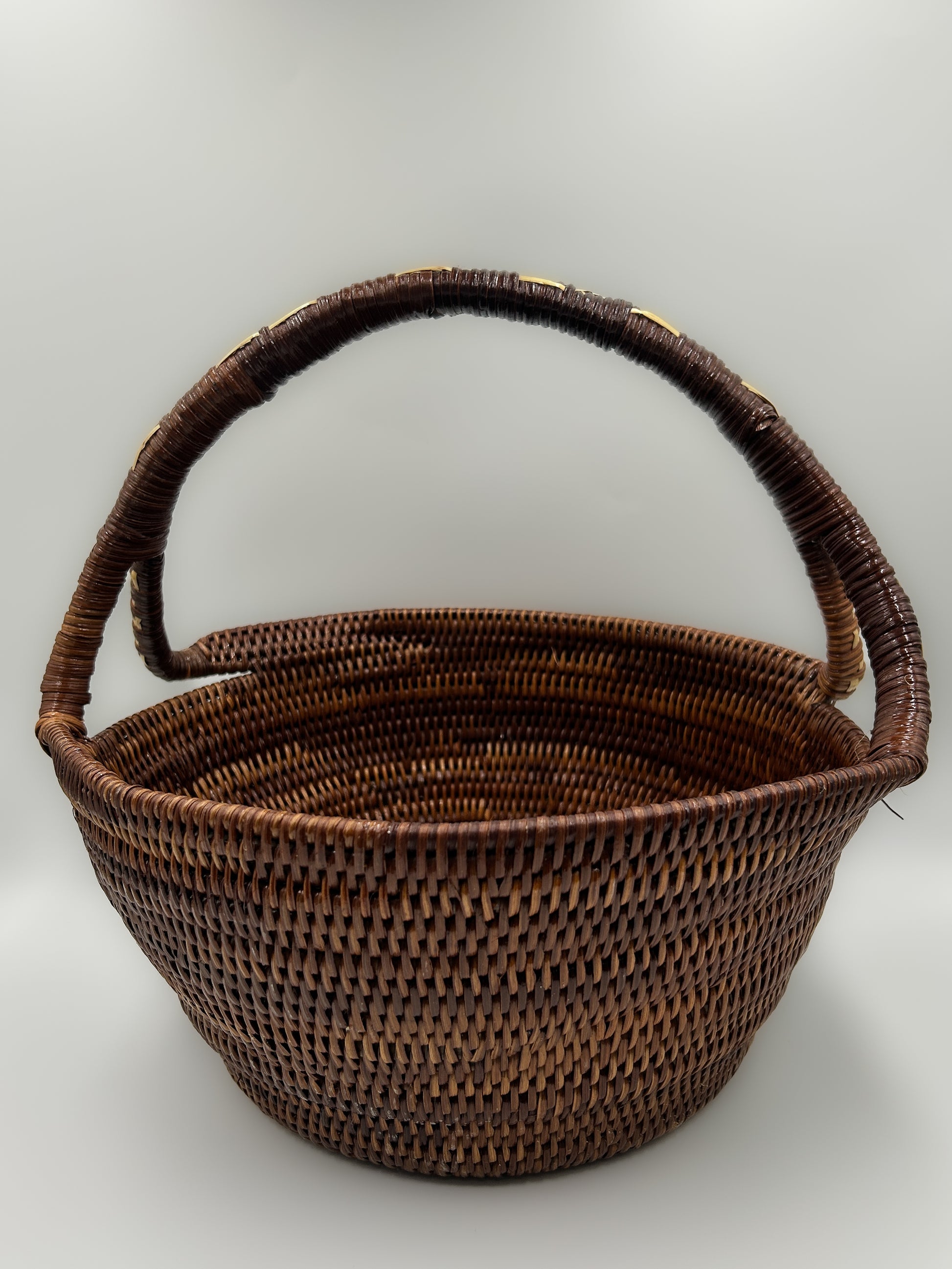 Basic Dark Brown Woven Basket with Handle. Handwoven in Papua New Guinea.