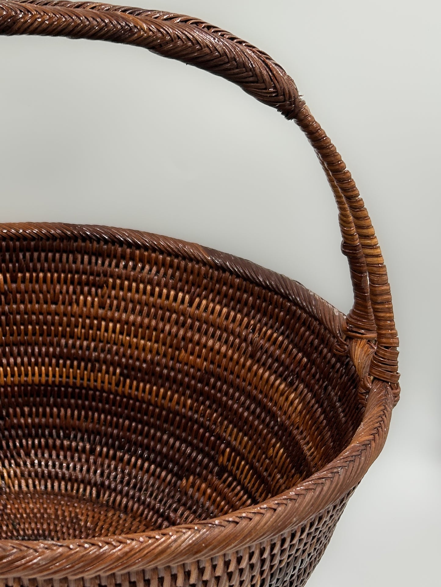 Basic Dark Brown Woven Basket with Handle. Handwoven in Papua New Guinea.