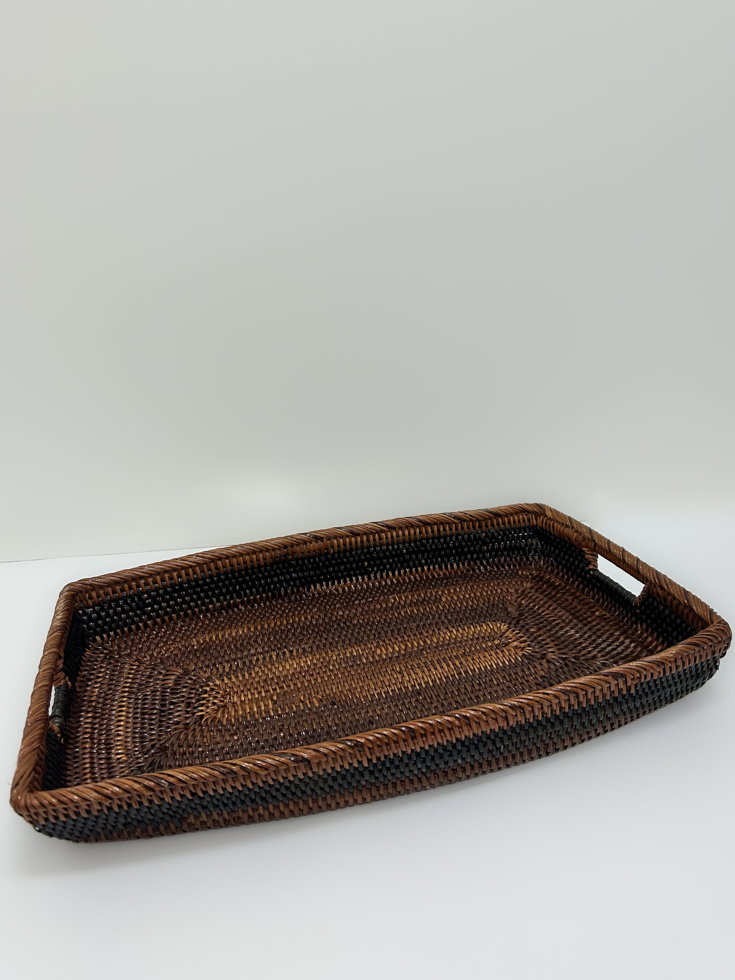 Dark Brown handwoven  Rectangle Serving Tray with handles. Handwoven in papua new guinea