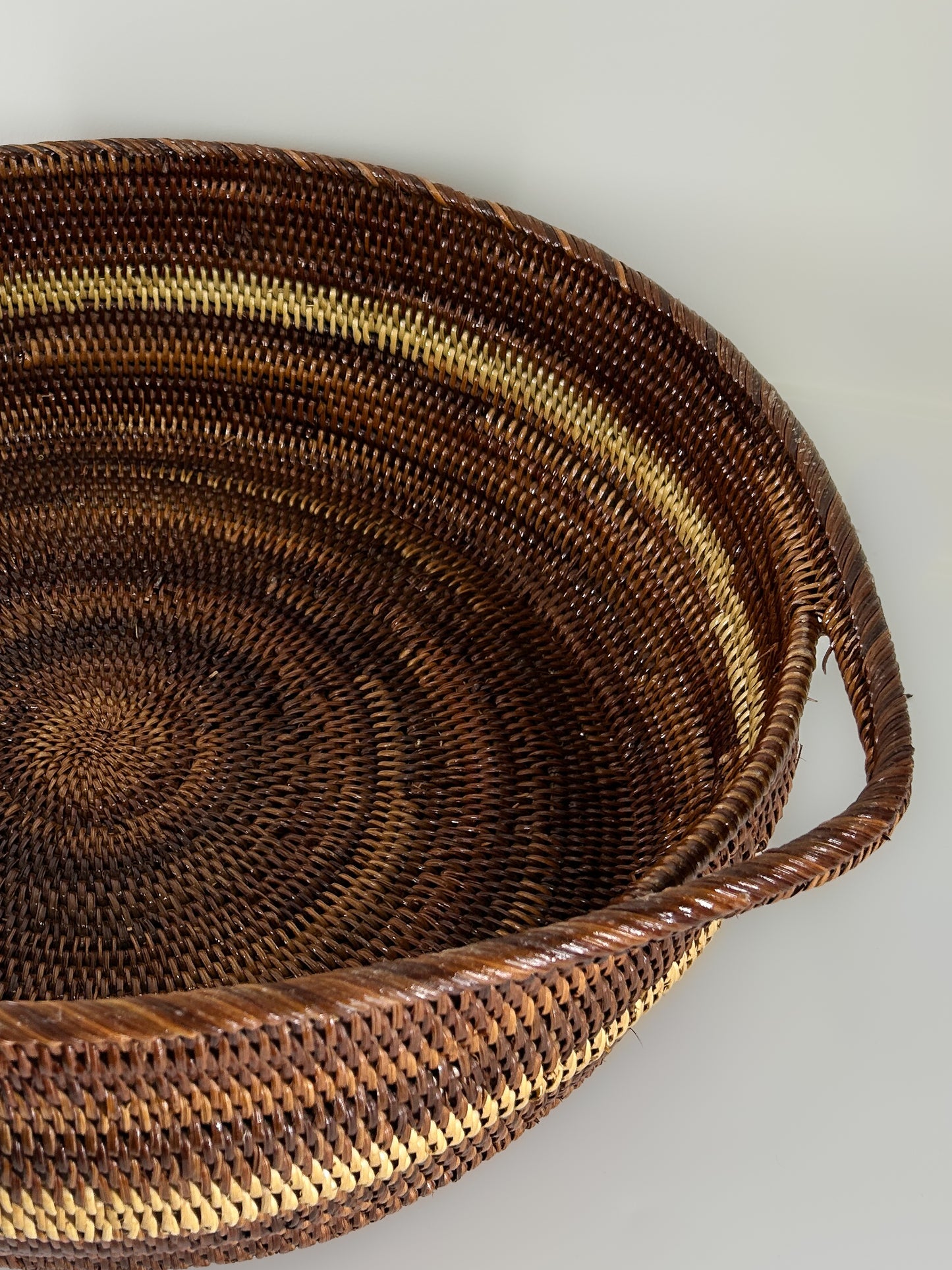 Large Round Handwoven Basket with Handles and stripe detailing