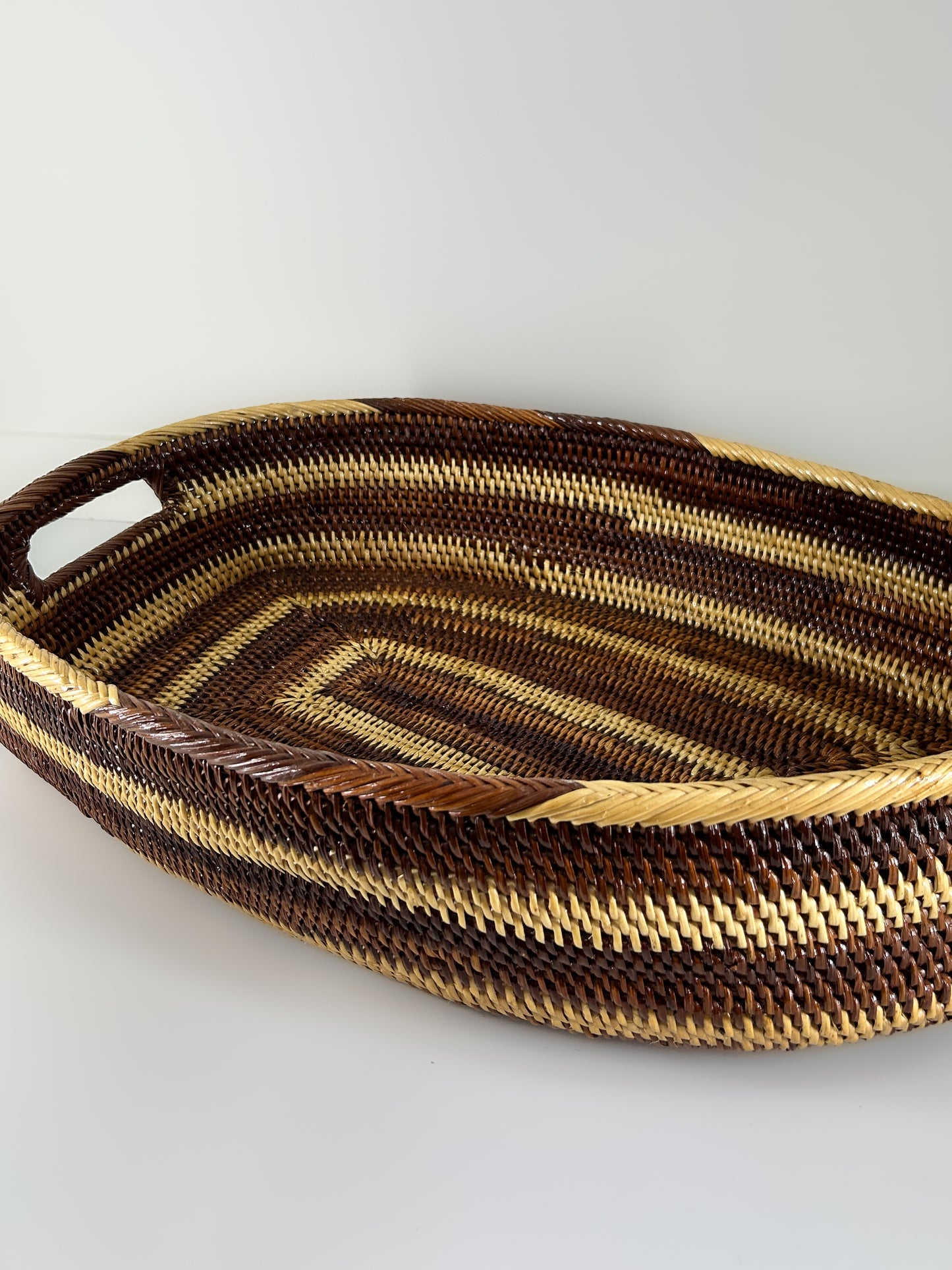 Striped Woven Boat Basket