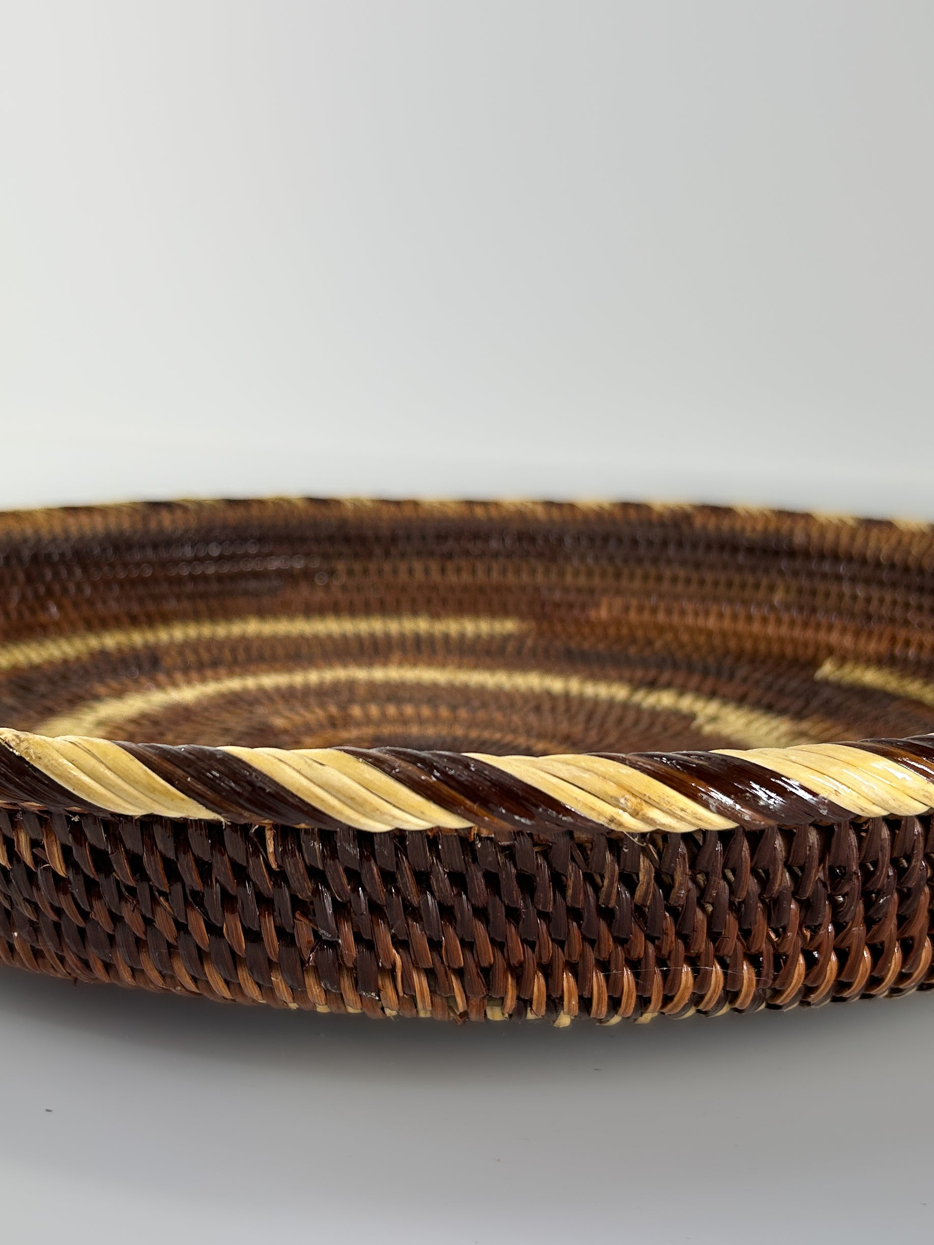 Brown and Cream Handwoven Circle Tray from Papua New Guinea