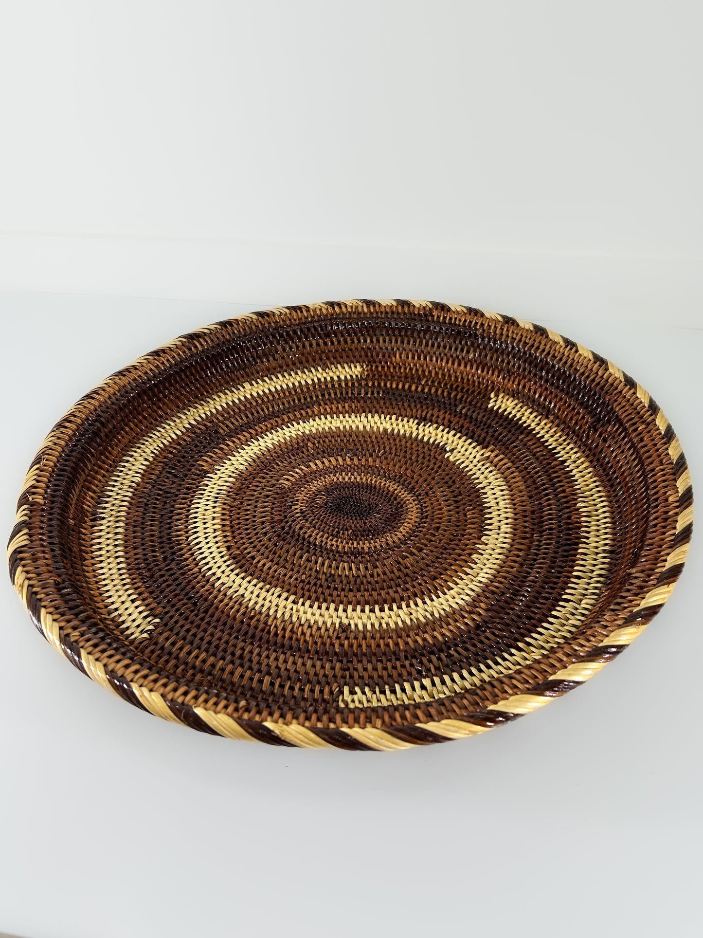 Brown and Cream Handwoven Circle Tray from Papua New Guinea