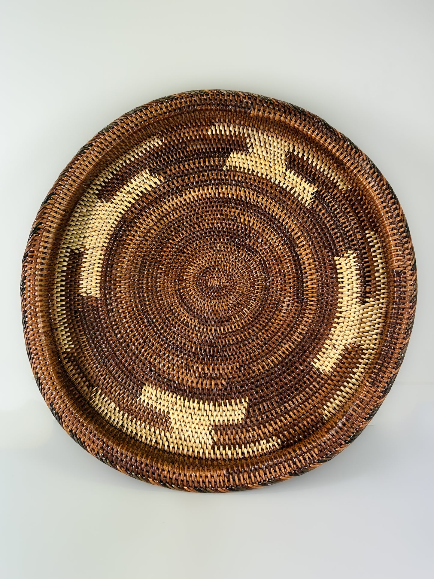 Brown and Cream Handwoven Circle Tray from Papua New Guinea