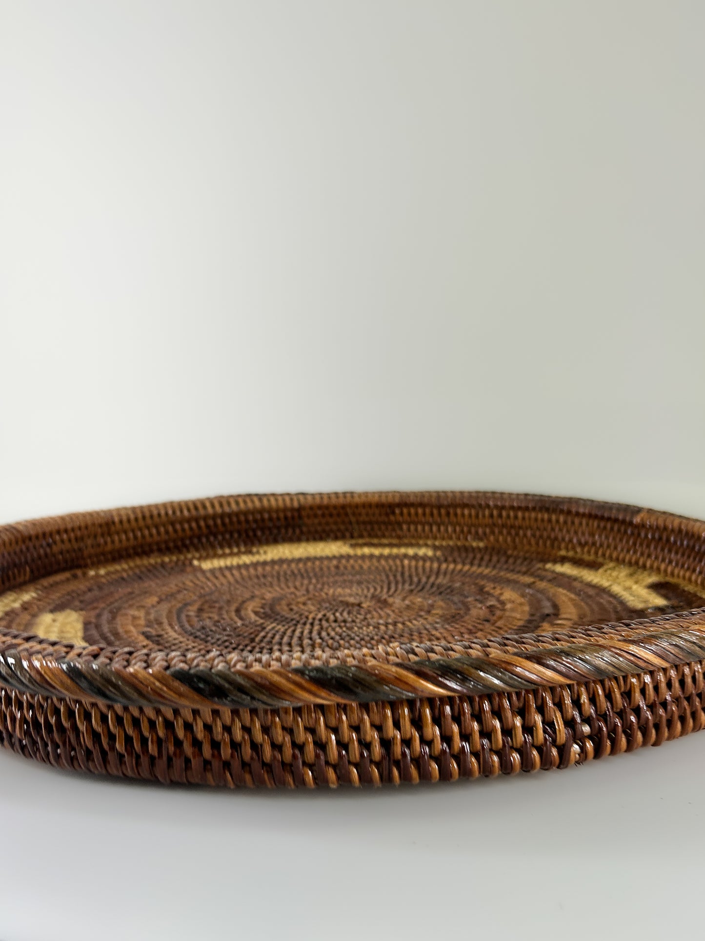 Brown and Cream Handwoven Circle Tray from Papua New Guinea