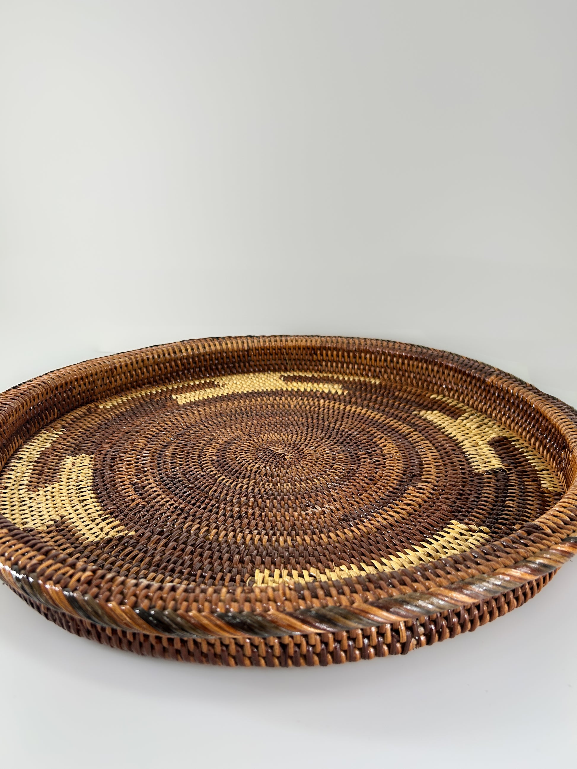 Brown and Cream Handwoven Circle Tray from Papua New Guinea